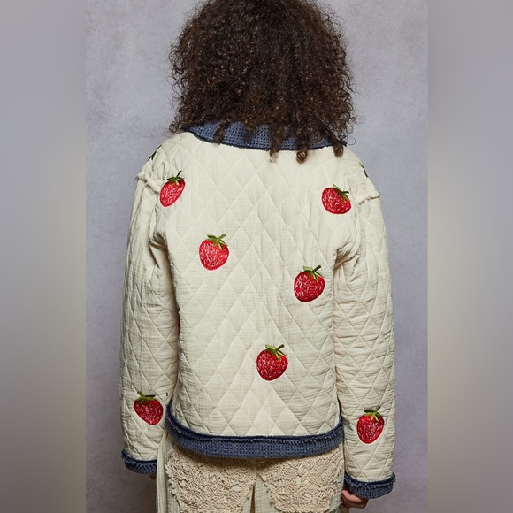 POL Cream and Blue Sweater with Strawberry Design - Picture 2 of 2